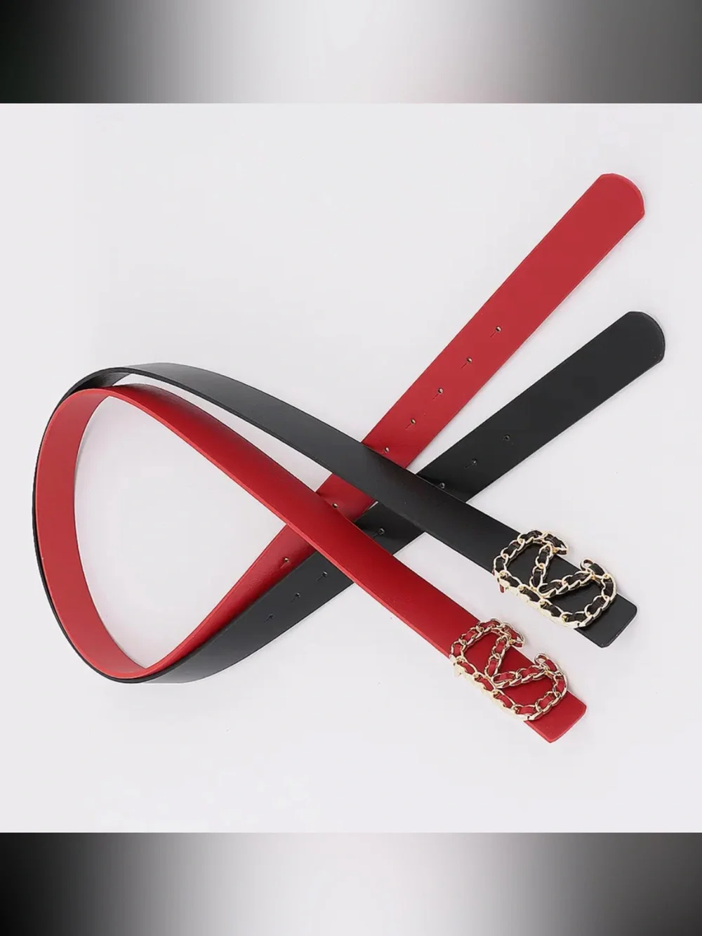 Red Chain-Link Buckle Leather Belt